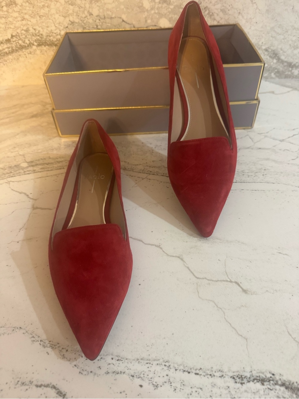 Paolo Red Suede Pointed Toe Flats